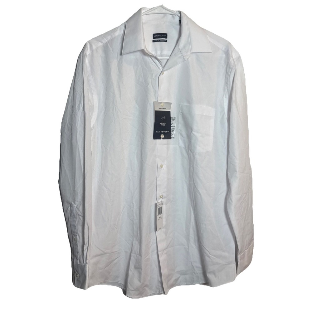 NWT Van‎ Heusen Men's 15 32/33 White Dress Shirt Regular Fit Wrinkle Free